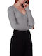 Winter Women's Blouse Long Sleeve with V Neckline Gray