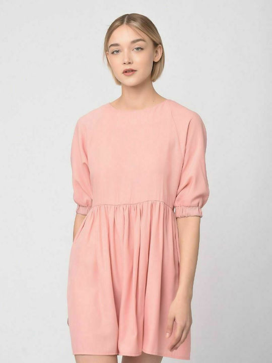 Fibes Mini All Day Φόρεμα με Μανίκι 3/4 Ροζ