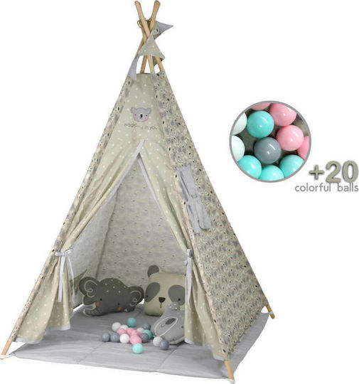 Bebe Stars Kids Indian Teepee Play Tent Panda Beige