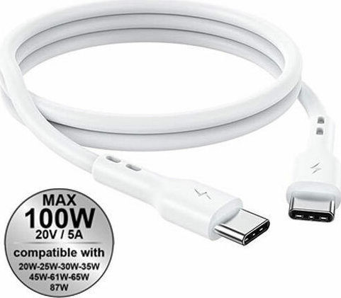 Lamtech USB 2.0 Cable USB-C male - USB-C 100W PD Λευκό 1m LAM023657