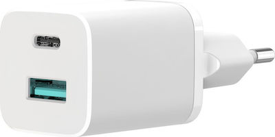 XO Ladegerät ohne Kabel mit USB-A Anschluss und USB-C Anschluss 30W Stromlieferung / Schnellaufladung 3.0 Weißs (HN238A)