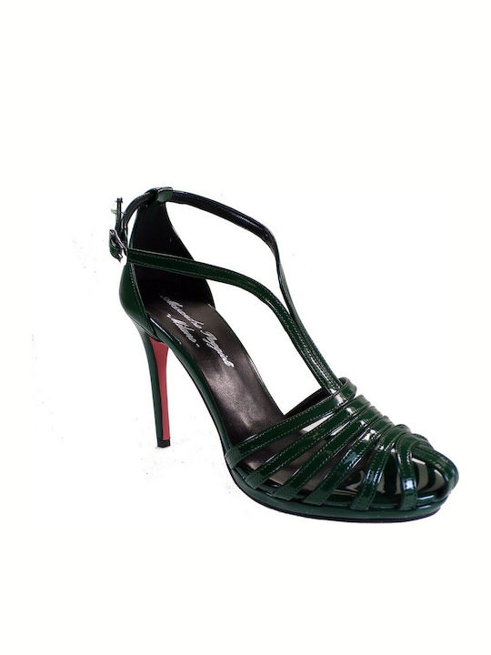 Alessandra Paggioti Platform Patent Leather Women's Sandals 40073 Green