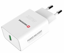 Swissten Charger Without Cable with USB-C Port 25W Power Delivery Whites (22060300)