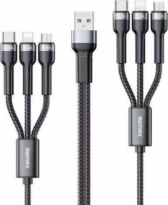 Remax RC-124 Braided USB to micro USB / Type-C / Lightning Cable Μαύρο 1m