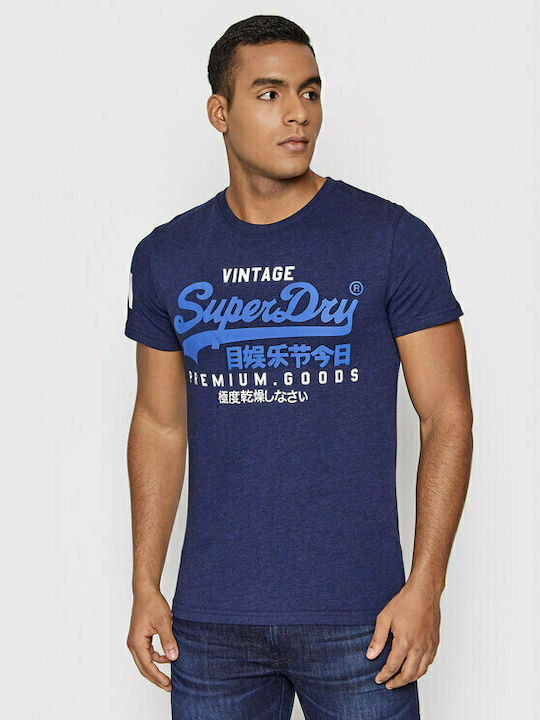Superdry Ανδρικό T-shirt Navy Μπλε με Στάμπα