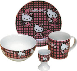 Karvounis Feeding Set Hello Kitty made of Porcelain Pink 4pcs