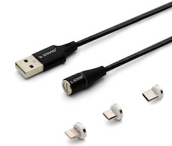 Savio Magnetisch / Geflochten USB zu Blitzschlag / Typ-C / Micro-USB Kabel 3A Schwarz 2m (CL-155)