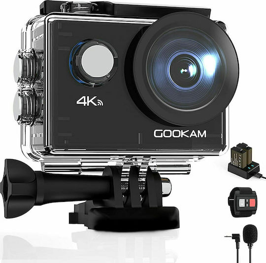Gookam Go 2 Екшън камера 4K Ultra HD Водоустойчива (с Калъф) с Екран 2" и Wi-Fi Черна