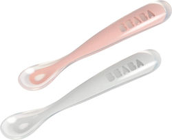 Beaba Baby Set with Spoons made of Silicone in Case Old Pink Grey 2pcs