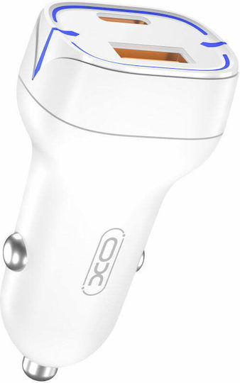 XO Φορτιστής Αυτοκινήτου CC37 20W 3A με Θύρες: 1xUSB 1xType-C Λευκός