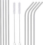 Set with 4 Pieces Stainless Steel Metal Straws Reusable & 1 Cleaning Brush