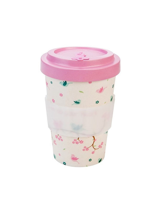 Woodway Birdies Becher Bamboo mit Deckel Weiß 400ml