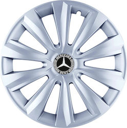 Jestic Car Hubcap Set Delta with Mercedes Benz Emblem 13" 4pcs Silver