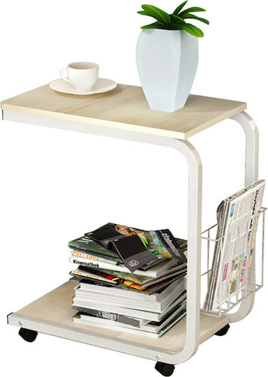 ArteLibre Beistelltisch Rechteckig Holz mit Rädern Natur / Weiß M51xL30xH56cm