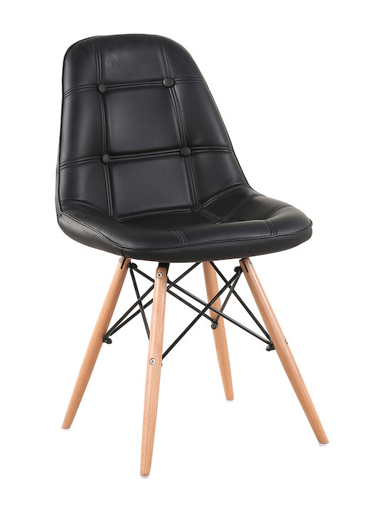 Peep Καρέκλα Τραπεζαρίας με Επένδυση Δερματίνης Μαύρη 44x52.5x84εκ.