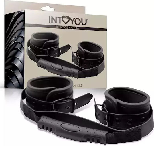 IntoYou Black Shadow Cuffs With Handle Handschellen Veganes Leder in Schwarz Farbe