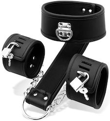 IntoYou Black Shadow Collar with Handcuffs Σετ για Δέσιμο Λαιμού & Άκρων Vegan Leather σε Μαύρο Χρώμα