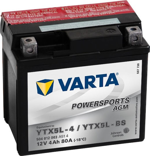 Varta Μπαταρία Μοτοσυκλέτας YTX5L-BS με Χωρητικότητα 4Ah