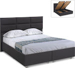 Κρεβάτι Υπέρδιπλο Υφασμάτινο Μαύρο Trendy με Αποθηκευτικό Χώρο & Τάβλες 160x200cm
