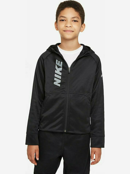 Fleece Kinder-Sweatshirt Strickjacke mit Kapuze und Taschen Schwarz Therma-FIT
