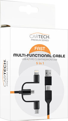 Cartech Braided USB to Lightning / Type-C / micro USB Cable Μαύρο 1m (29675)