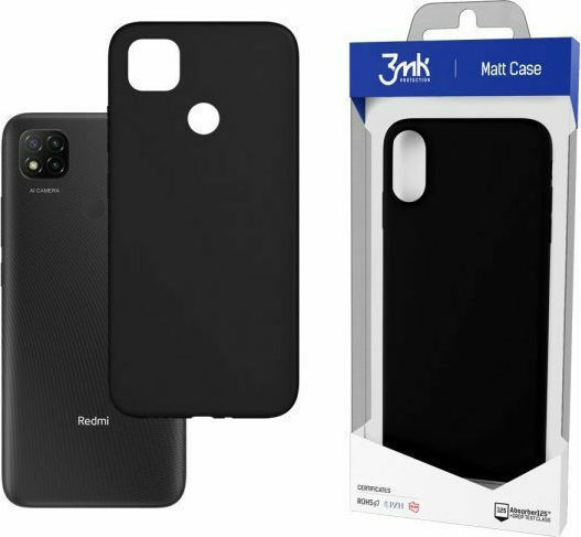 3MK Matt Umschlag Rückseite Silikon Schwarz (Redmi 9C)