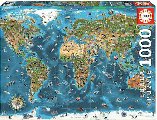 Weltkarte mit Sehenswürdigkeiten Puzzle 2D 1000 Teile