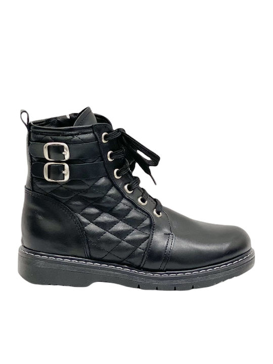 Leather Kids Boots with Zipper Black