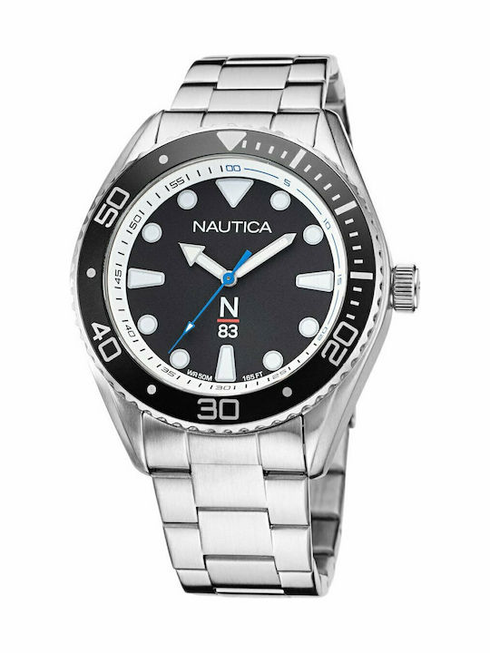 Nautica Ανδρικό Ρολόι 44mm Μπαταρίας με Ασημί Μεταλλικό Μπρασελέ