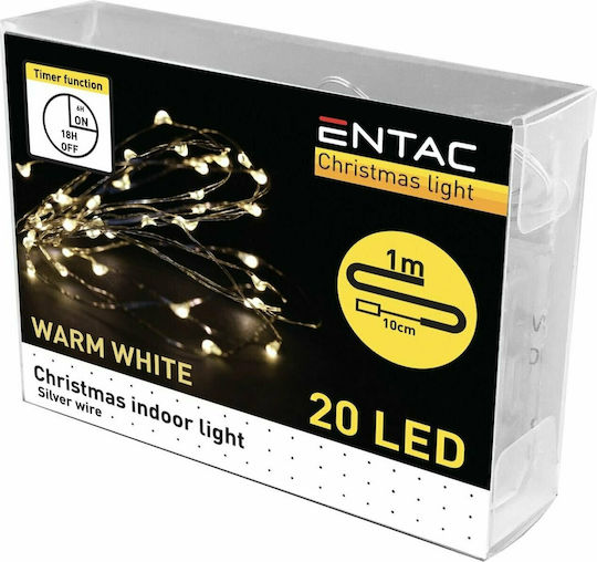 20 Lichterketten LED 1m. Warmes Weiß Batterie in Zeichenfolge 1Stück