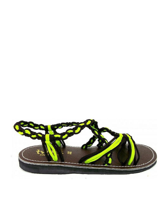Milos Γυναικεία Σανδάλια Brown / Green Banana