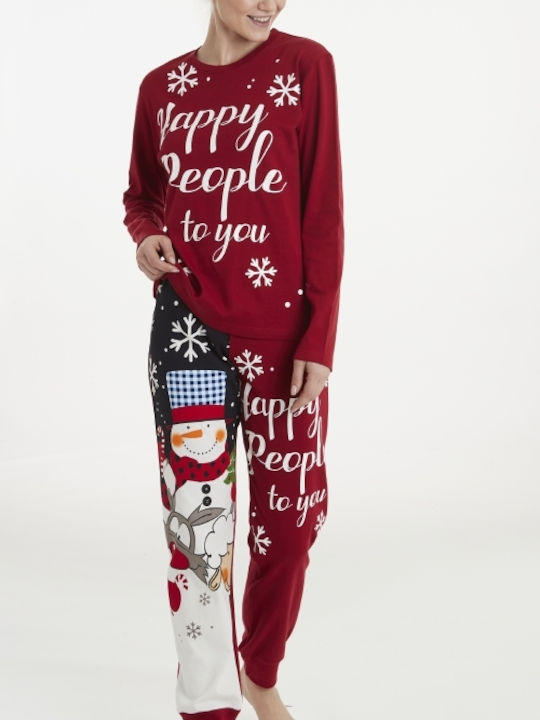 Happy People Winter Damen Schlafanzug & Pyjamas Baumwollenes Rot