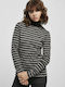 Women's Blouse Cotton Long Sleeve Turtleneck Striped Asphalt/Black