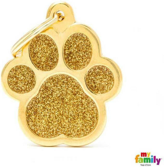 My Family Shine Big Paw Glitter Dog ID Paw Gold Metal Large 2.9x2.9cm