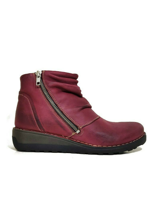 Chacal 4832 Leather Women's Ankle Boots Platform Red 5231