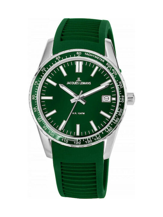 Jacques Lemans Liverpool Watch Battery with Green Rubber Strap