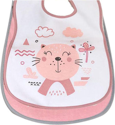 Kiokids Σαλιάρα Υφασμάτινη με Αυτοκόλλητο Cat Pink για 4 m+ 2τμχ