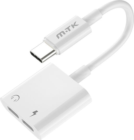 Moveteck TB1284 Μετατροπέας USB-C male σε USB-C 2x female Λευκό 1τμχ