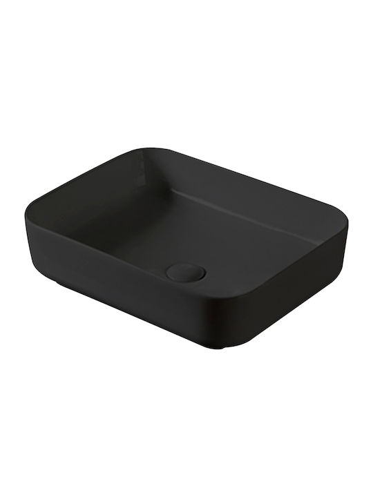 Vinci Square Slim Vessel Sink Porcelain 50.4x39x14cm Black