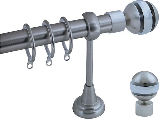 Frans Extendable Metallic Curtain Pole Α6 Single Φ25mm 140-250cm Nickel Matte