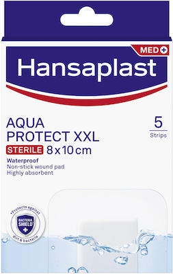 Hansaplast Aδιάβροχα και Αποστειρωμένα Αυτοκόλλητα Επιθέματα Med Antibacterial Aqua Protect XXL 10x8cm 5τμχ