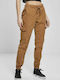 Damen Hoch tailliert Stoff Cargo Hose mit Gummizug Tabac Braun