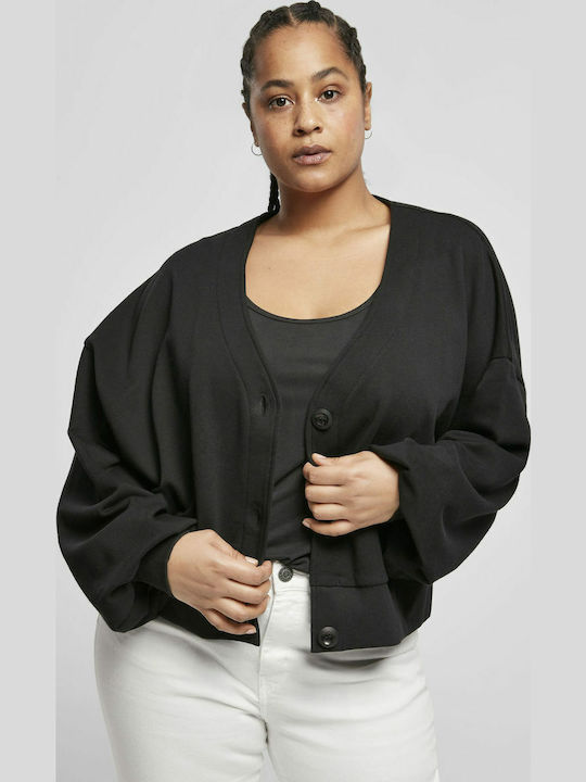 Short Women's Cardigan with Buttons Black