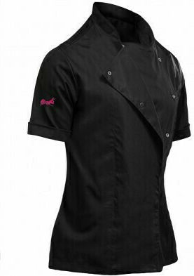 strongAnt Chef Jacket 100% Cotton Female Black with Short Sleeve