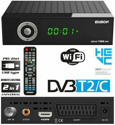 Edision Picco T265 Pro Ψηφιακός Δέκτης Mpeg-4 Full HD (1080p) με Λειτουργία PVR (Εγγραφή σε USB) Σύνδεσεις SCART / HDMI / USB