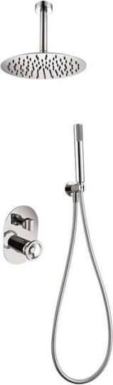 Imex Vesubio Built-in Mixer, Hand Shower & Shower Head Set for Shower 2 Exits Inox Silver