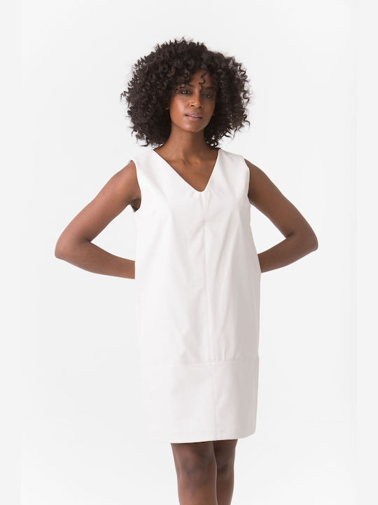 Moutaki Mini All Day Φόρεμα Δερμάτινο Λευκό