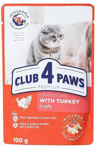 Club 4 Paws Nassfutter für Erwachsene Katzen in Beutel mit Türkei 100gr