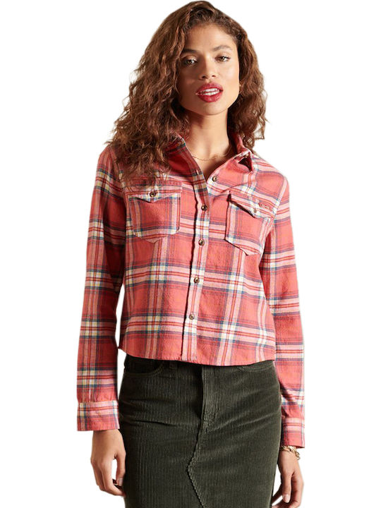 Women's Checked Long Sleeve Shirt Paprika Red