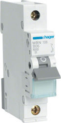 Hager 1-Pole Automatic Circuit Breaker 6A MBN106